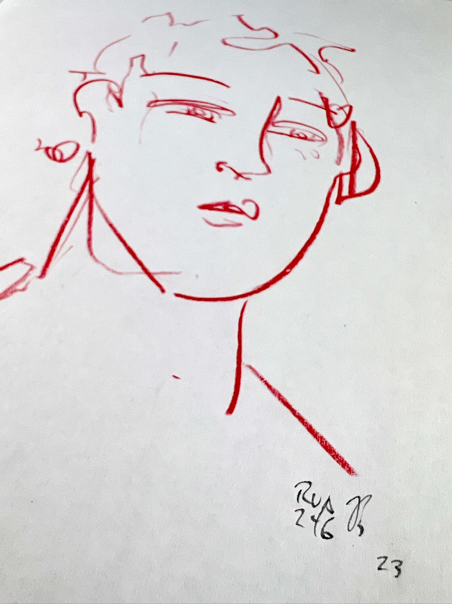 Portrait of a Man in Red Pencil - Original Pencil Drawing on Paper