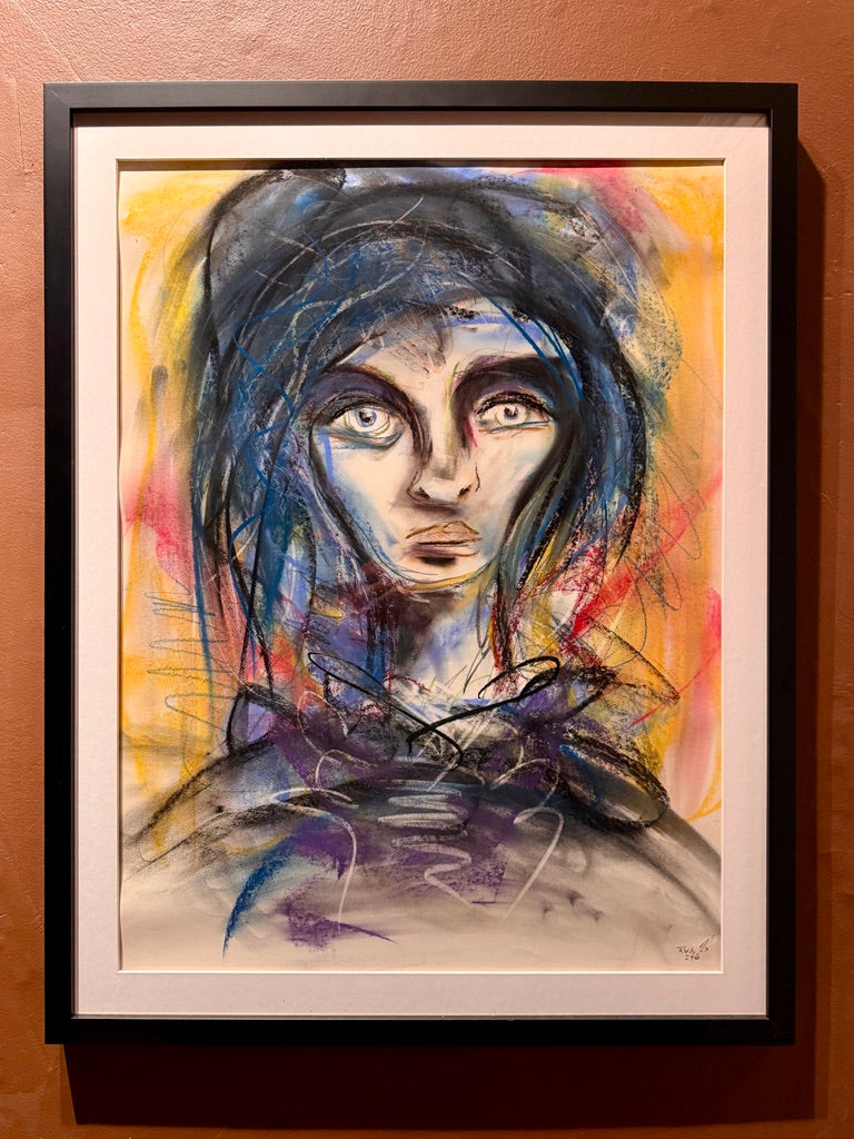 Expressive figurative portrait with large eyes and vivid color by Bobby Anderson