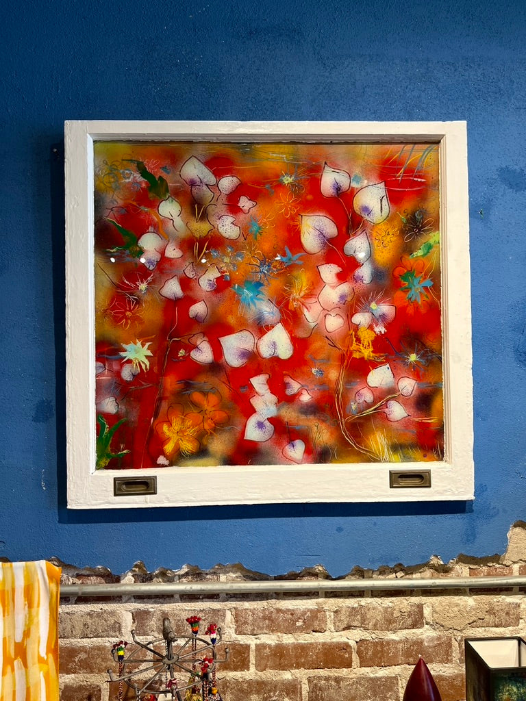 "Flowers 2" - Vibrant Reverse Glass Floral Painting