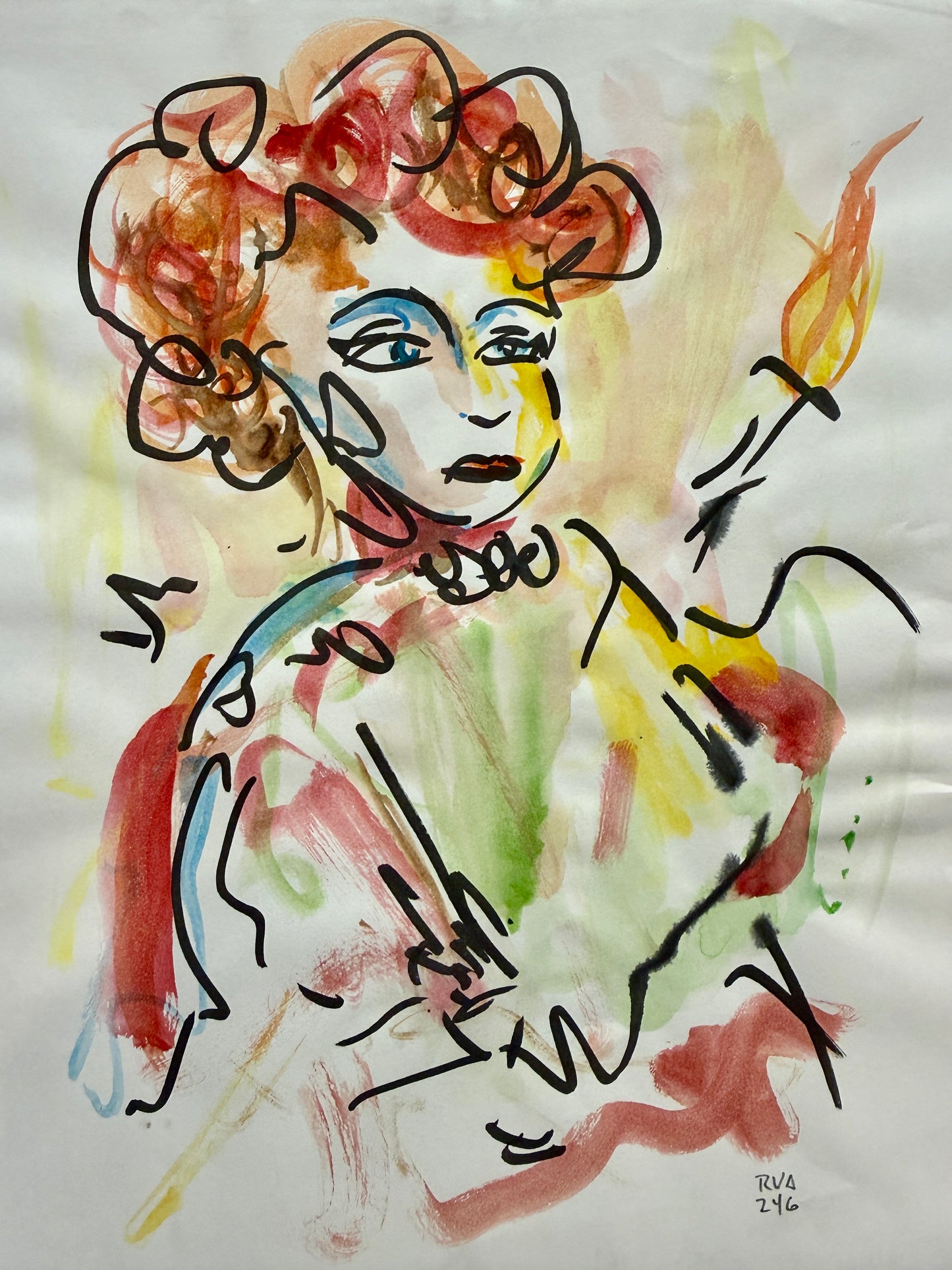 Dinner Guest 230708 (Maiden Adventure) original watercolor and ink artwork by Bobby Anderson, RVA246