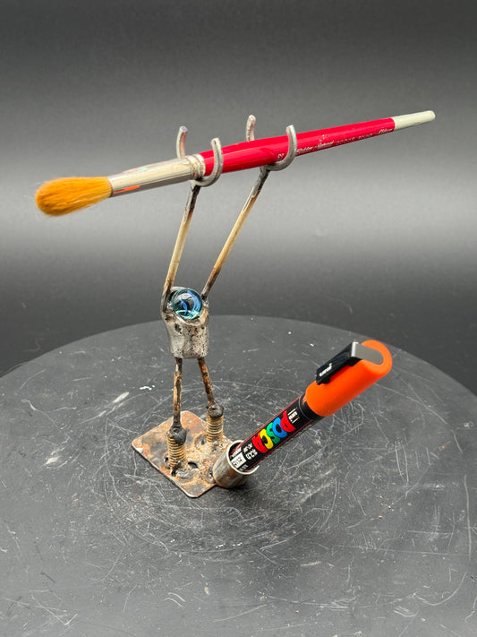 Helper Bot #XX reclaimed metal original art object holder and desk companion by Bobby Anderson, RVA246, art gift