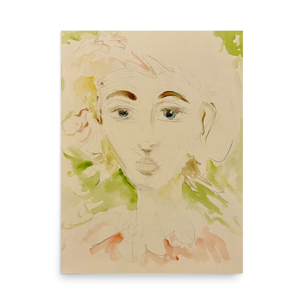 Woman in Garden, Watercolor on Canvas by RVA246 - Art Print