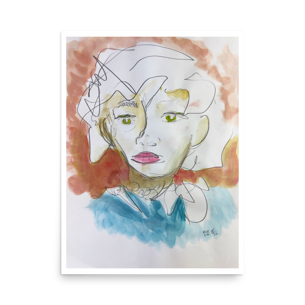 "Blonde in Blue" - Watercolor and Ink (Art Print, Various Sizes)
