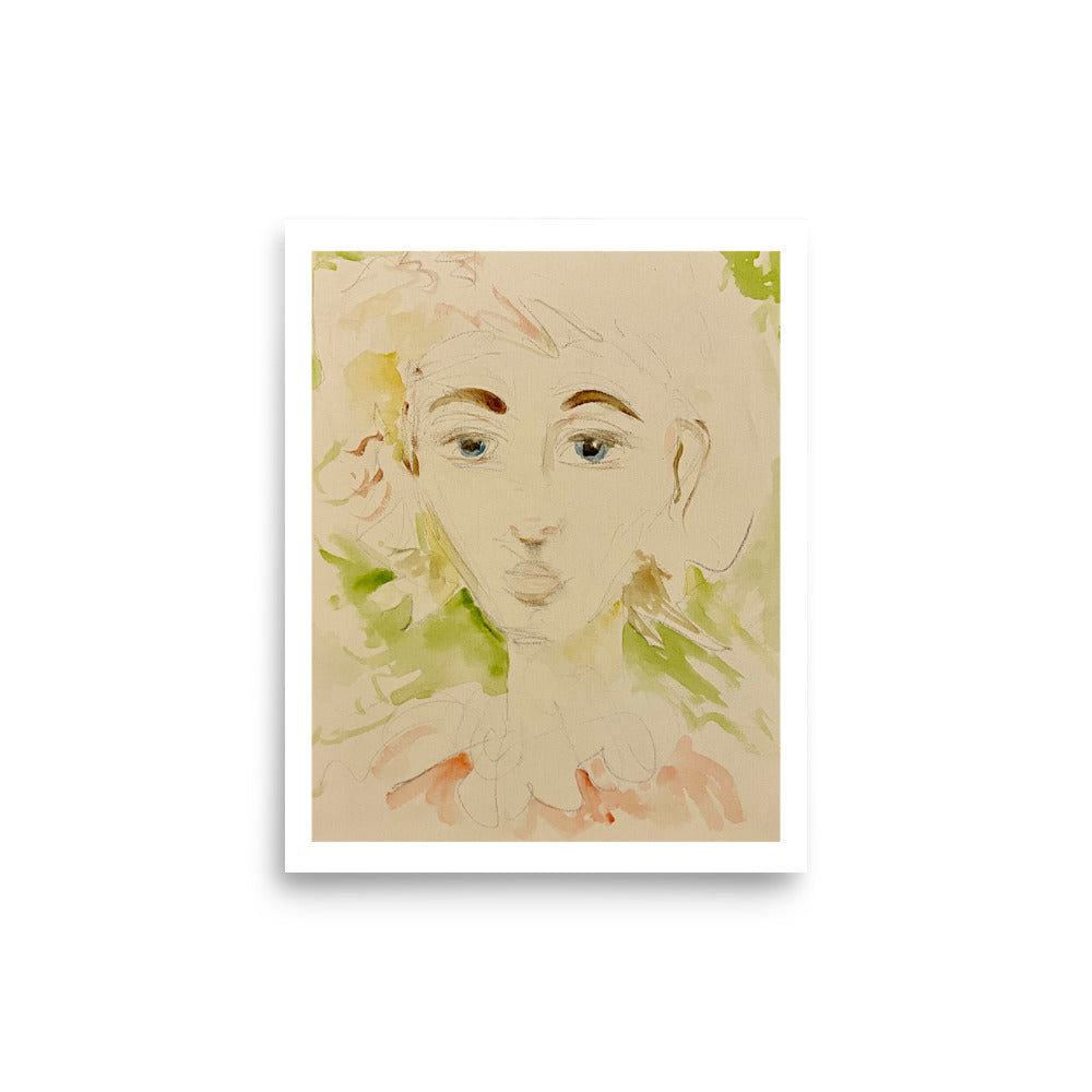 Woman in Garden, Watercolor on Canvas by RVA246 - Art Print