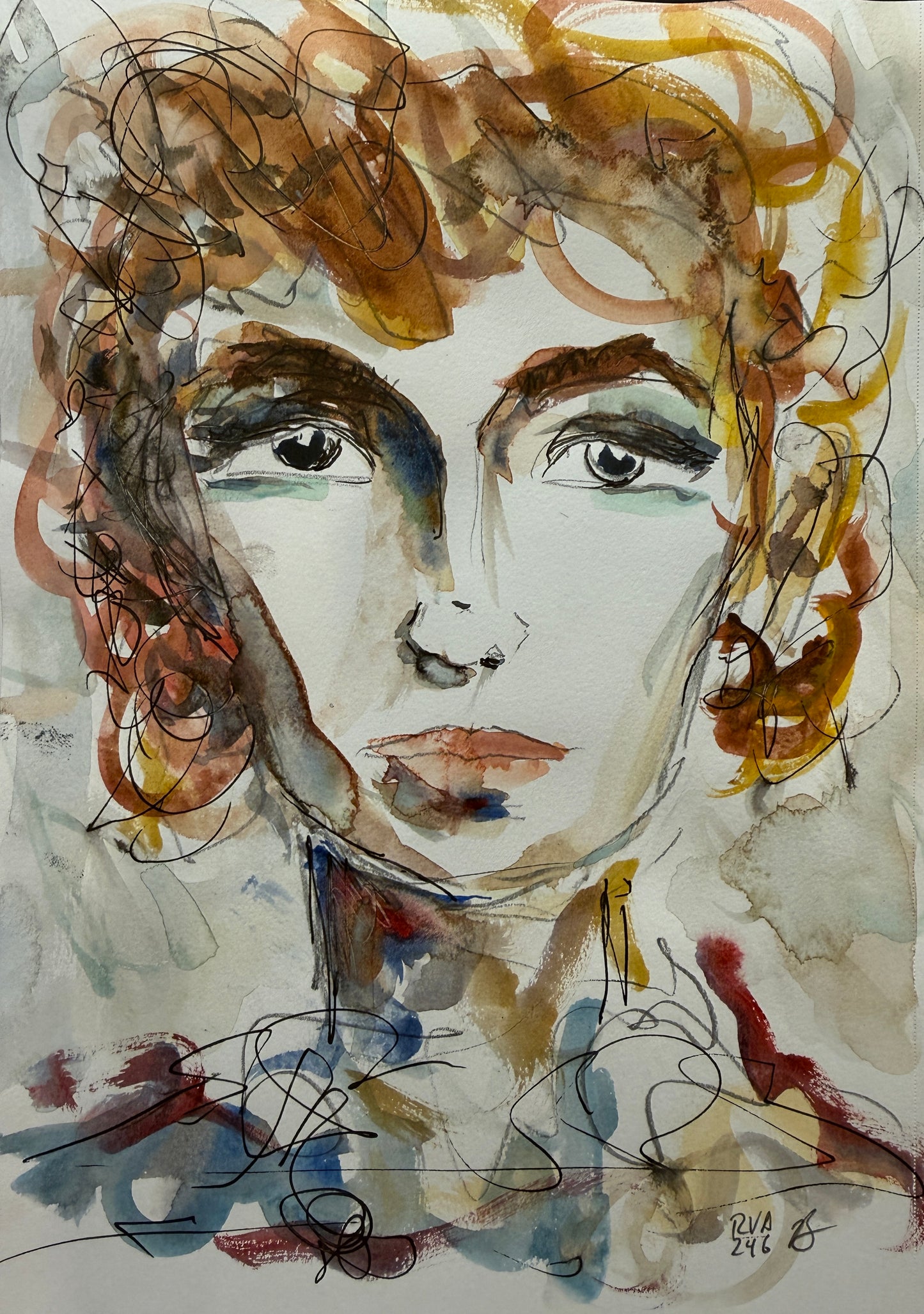 Dinner Guest 230808 original watercolor and ink artwork by Bobby Anderson, RVA246