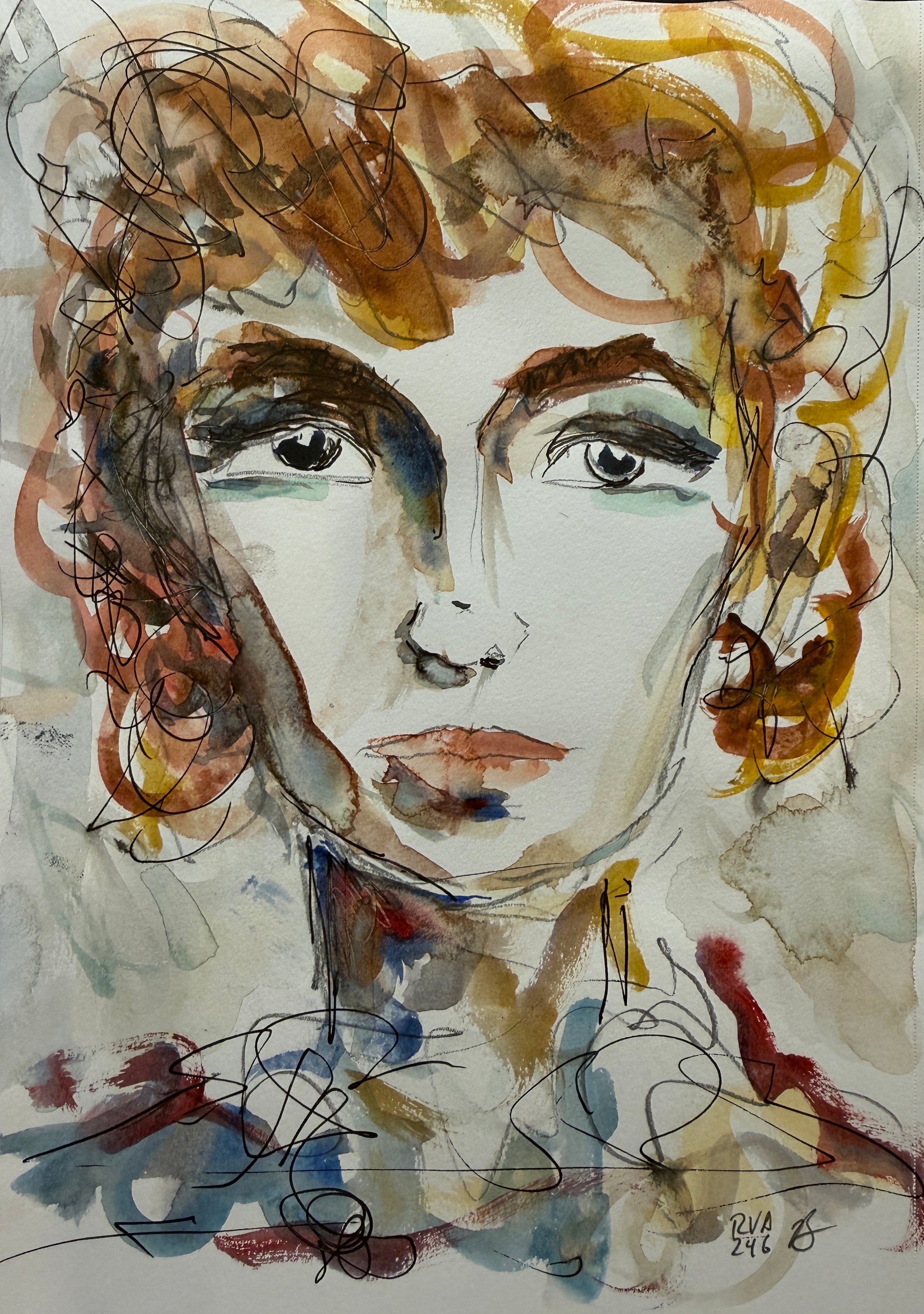 Dinner Guest 230808 original watercolor and ink artwork by Bobby Anderson, RVA246