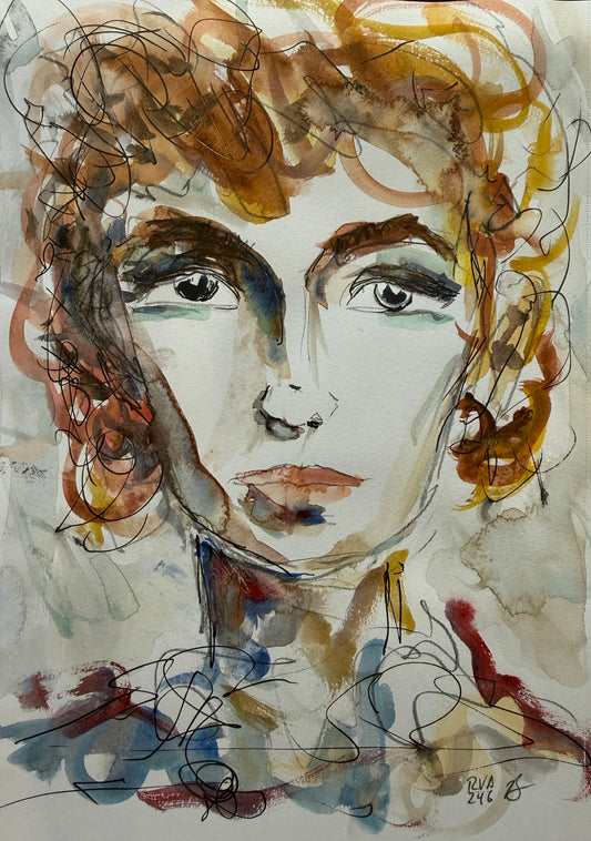 Dinner Guest 230808 original watercolor and ink artwork by Bobby Anderson, RVA246