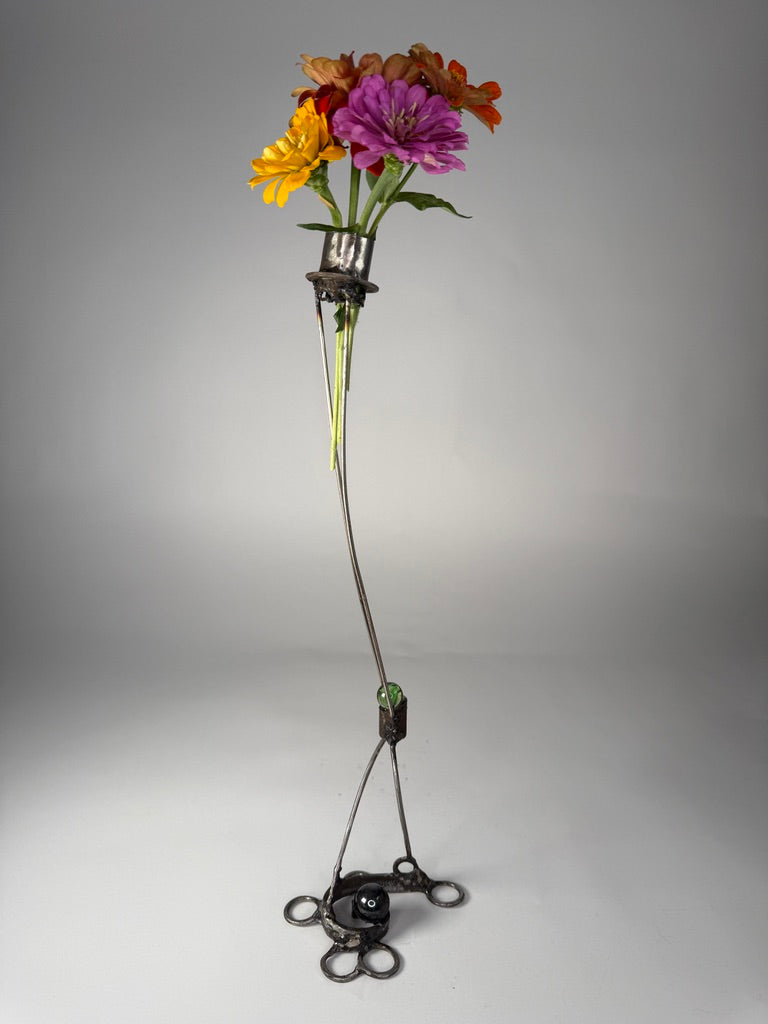Long Stem reclaimed metal flower sculpture by contemporary artist Bobby Anderson