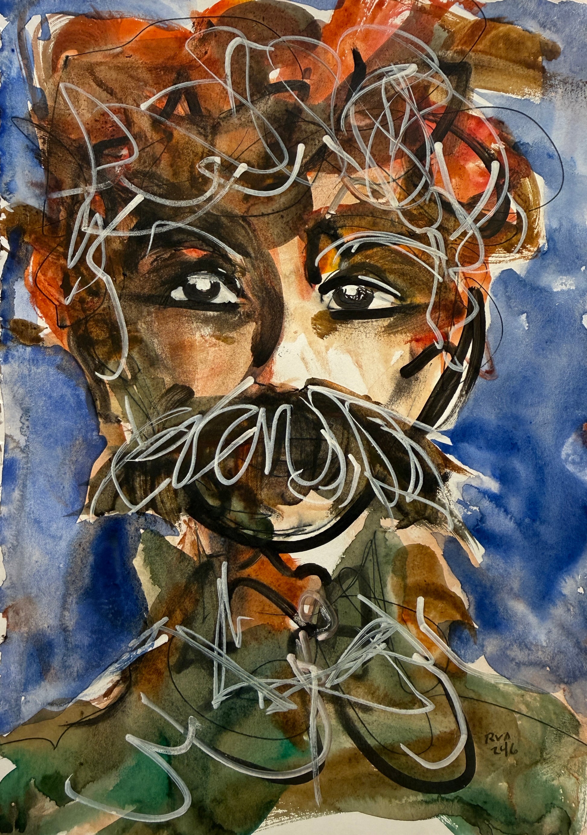 Dinner Guest 231025 original watercolor and ink artwork by Bobby Anderson, RVA246