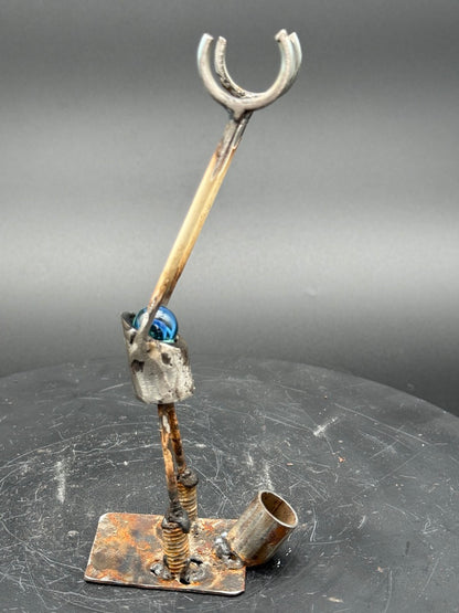 Helper Bot #54 Functional Art Sculpture, Reclaimed Metal Object Holder