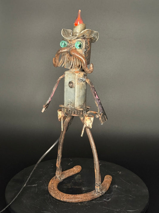 Lawman illuminated cowboy robot sculpture with glowing hat light by Bobby Anderson