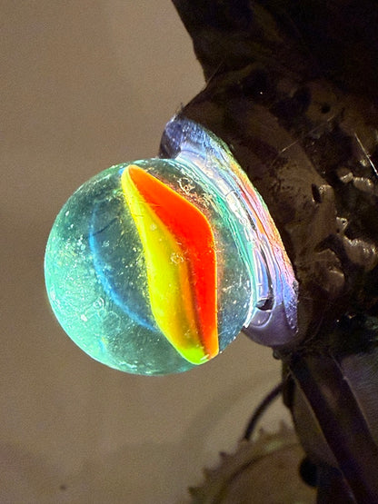 Glass marble eyes, legacy paint and reclaimed metal details on Squid Lamp by Bobby Anderson