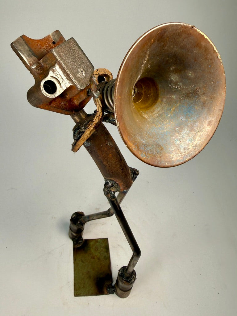 Trumpet Blues - Reclaimed metal and found object details on The Memtones music sculpture by Bobby Anderson
