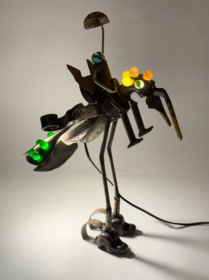 Howdy’s Hopper original sculptural lighting by Bobby Anderson with alien bug lamp, removable rider, glowing marbles, and adjustable tail light
