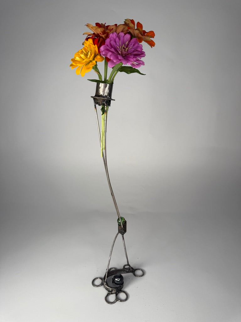 Long Stem reclaimed metal flower sculpture by contemporary artist Bobby Anderson