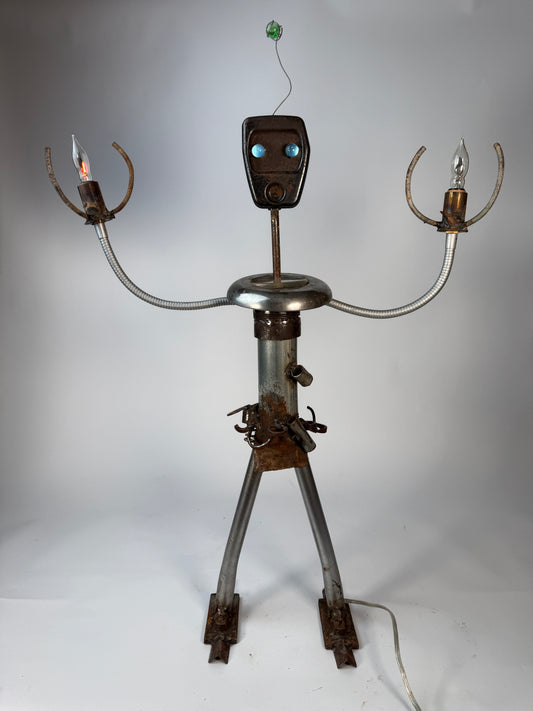 Tinker robot lamp and reclaimed metal sculptural lighting by Bobby Anderson, RVA246