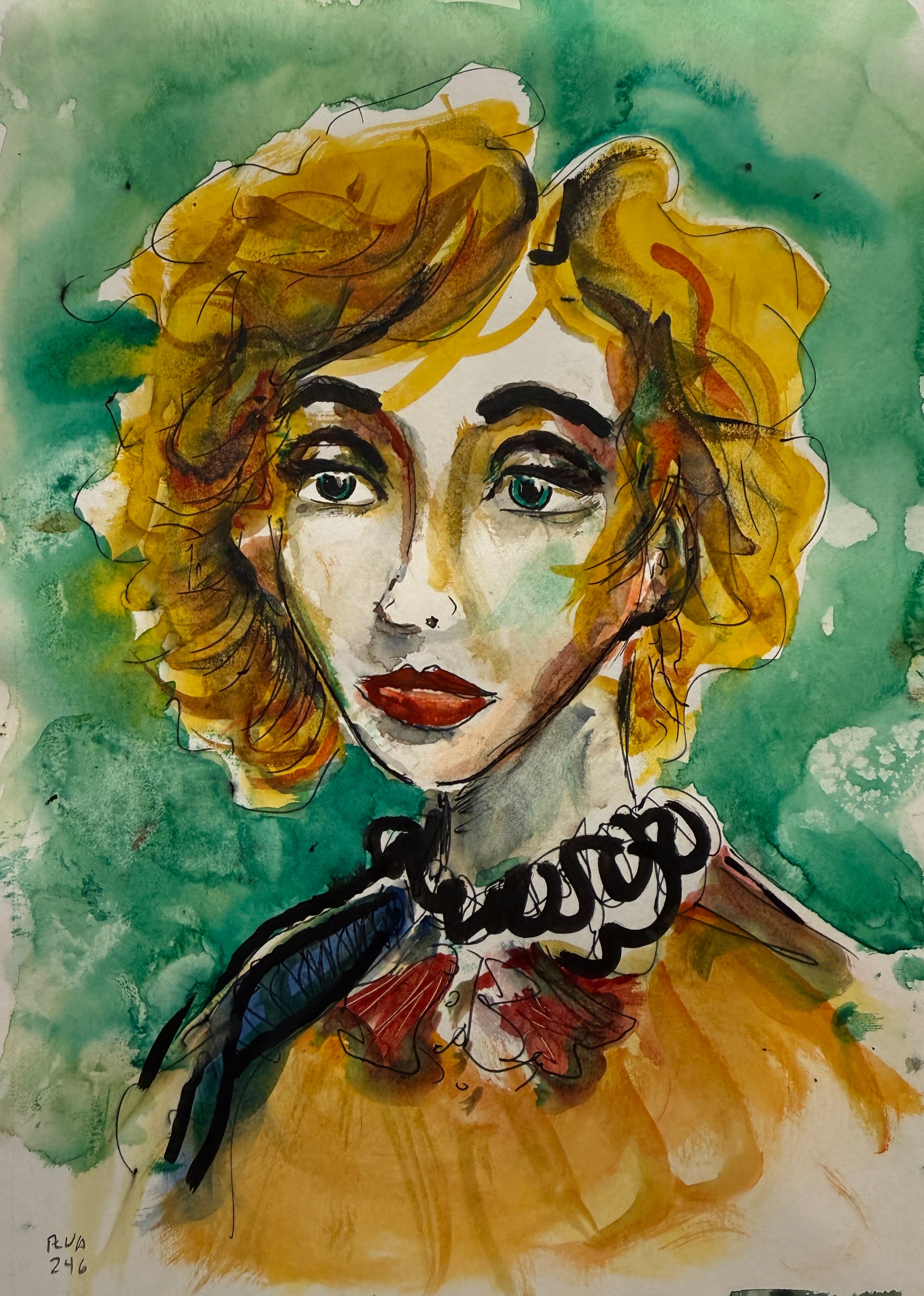 Dinner Guest 231001 original watercolor and ink artwork by Bobby Anderson, RVA246