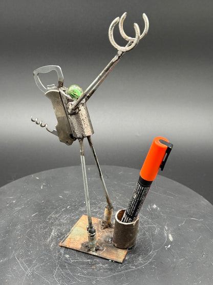 Helper Bot #160 reclaimed metal original art object holder and desk companion by Bobby Anderson, RVA246