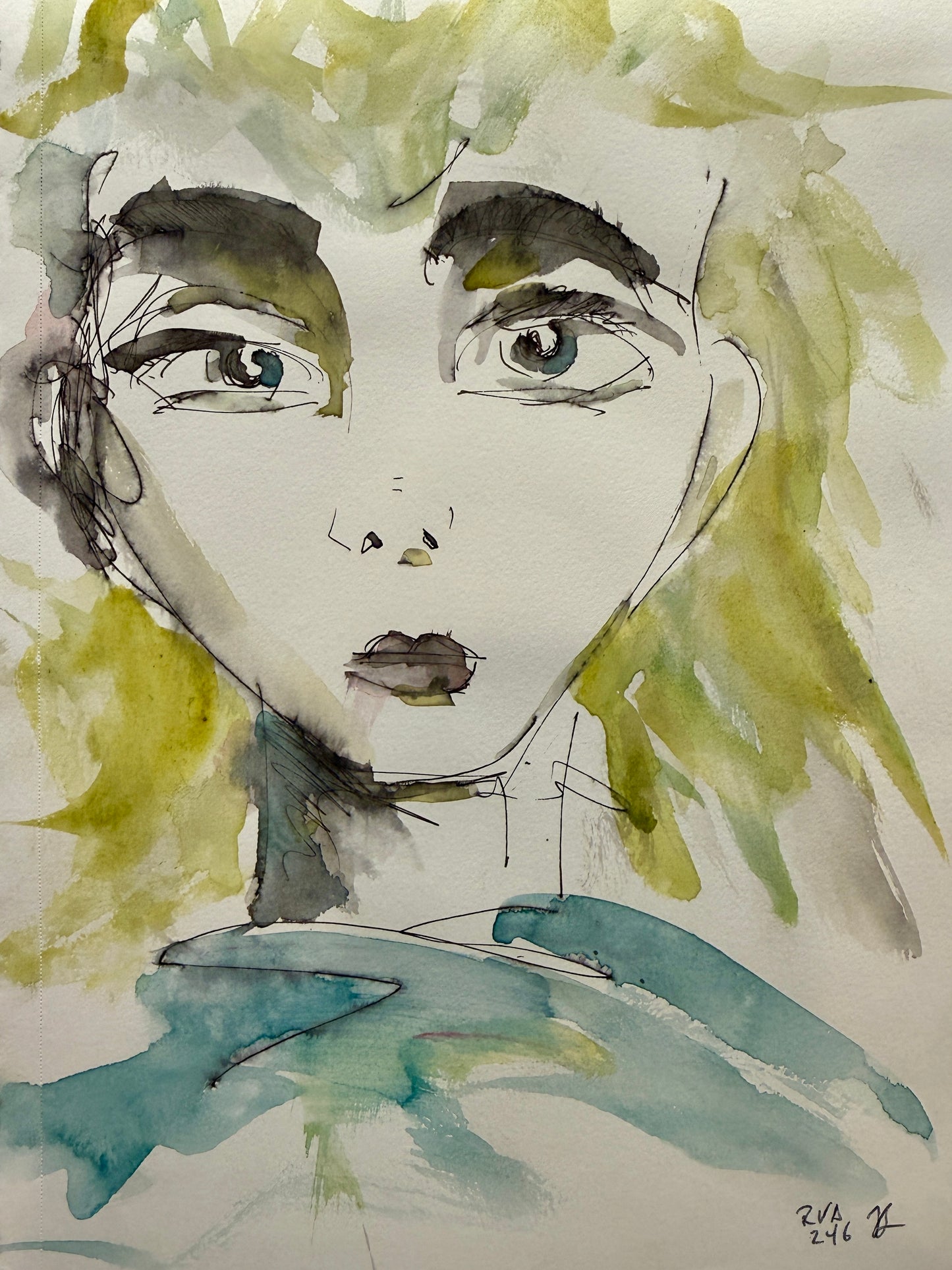 Dinner Guest 230614 original watercolor and ink artwork by Bobby Anderson, RVA246