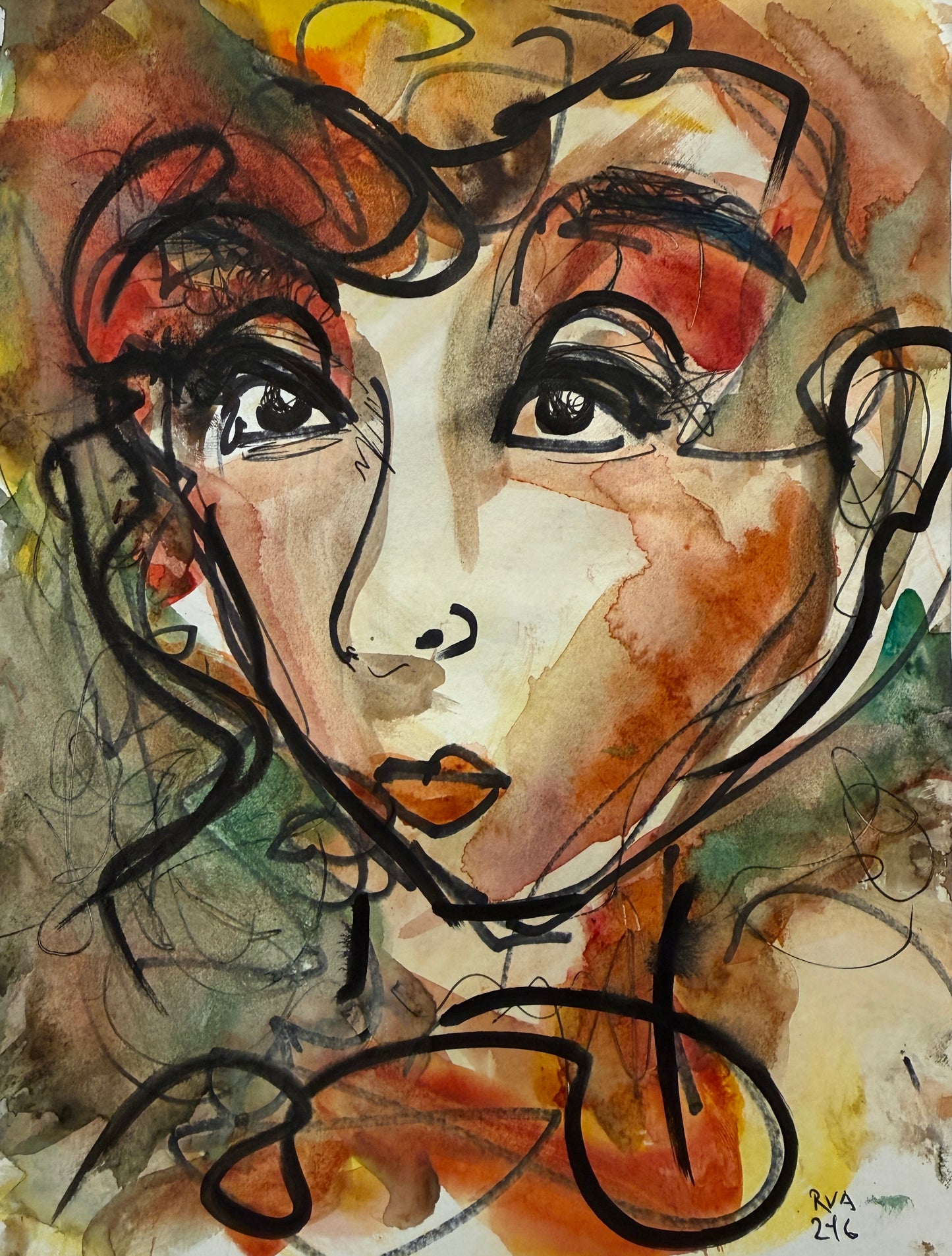 Dinner Guest 230927 original watercolor and ink artwork by Bobby Anderson, RVA246