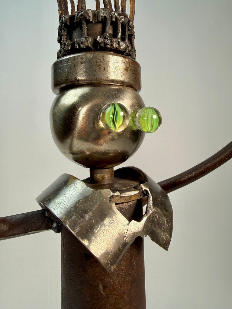 Kahuna original sculptural robot lamp by Bobby Anderson with magnetized hands, iron mesh cape, and projected ceiling light