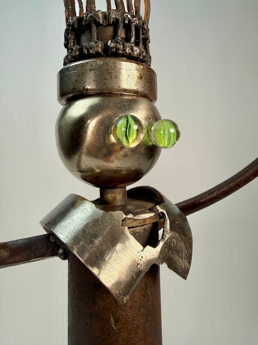 Kahuna original sculptural robot lamp by Bobby Anderson with magnetized hands, iron mesh cape, and projected ceiling light