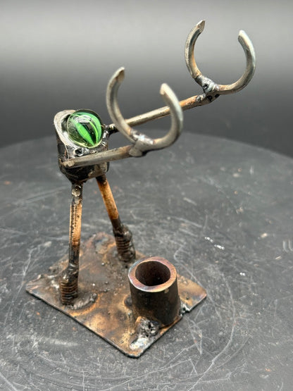 Helper Bot #114 reclaimed metal original art object holder and desk companion by Bobby Anderson, RVA246, phone holder art gift