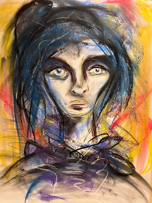 Unacknowledged mixed media portrait in pastel charcoal and colored pencil by Bobby Anderson, RVA246