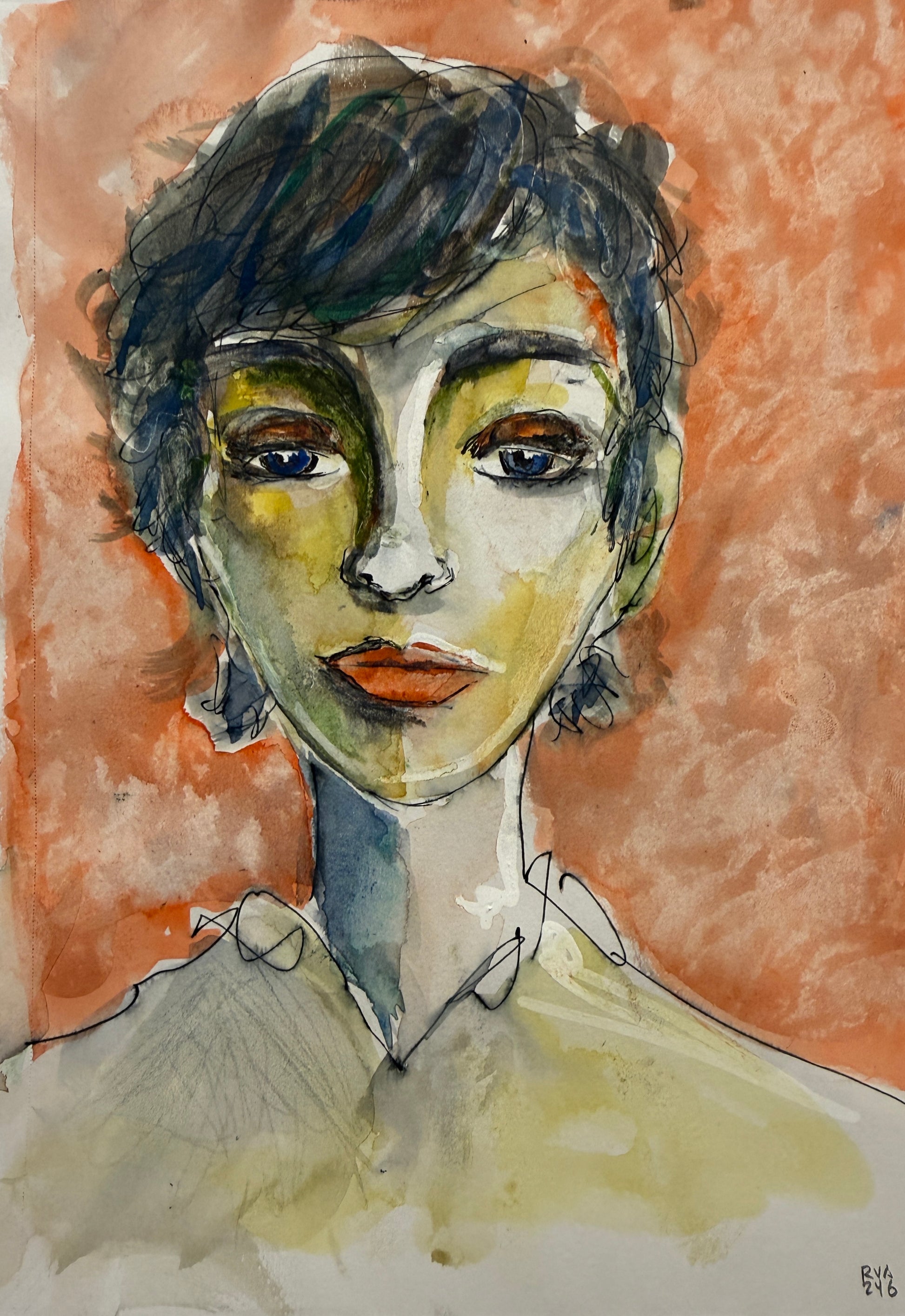 Dinner Guest 231107 original watercolor and ink artwork by Bobby Anderson, RVA246