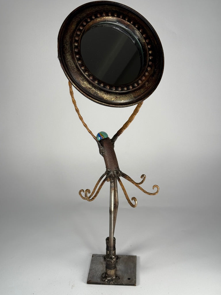 Mirror Maid functional reclaimed metal mirror sculpture by contemporary artist Bobby Anderson