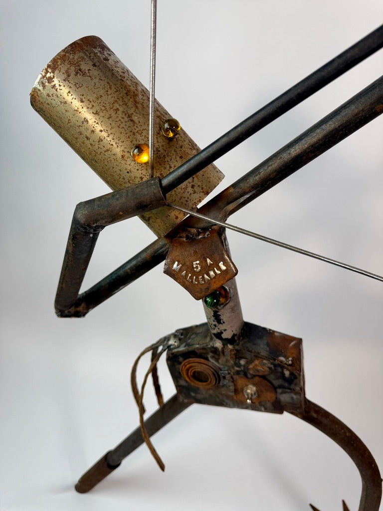 The First Draw reclaimed metal archer robot lamp by Bobby Anderson, RVA246