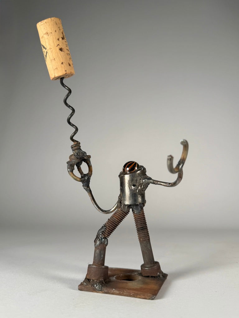Helper Bot #210 reclaimed metal original art corkscrew and bar companion by Bobby Anderson, RVA246