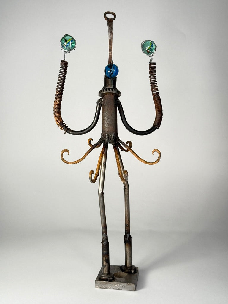 Celebrator functional reclaimed metal flag holder sculpture by contemporary artist Bobby Anderson