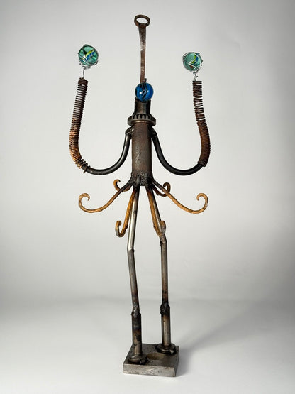 Celebrator functional reclaimed metal flag holder sculpture by contemporary artist Bobby Anderson
