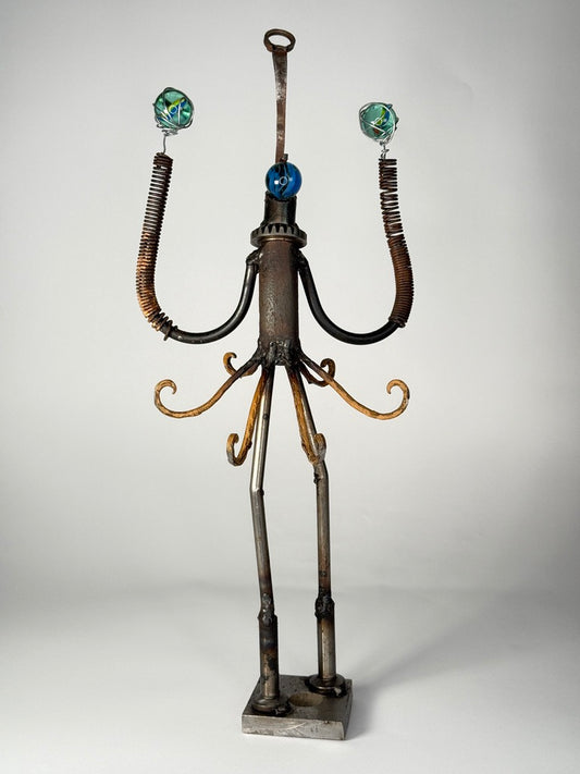 Celebrator functional reclaimed metal flag holder sculpture by contemporary artist Bobby Anderson