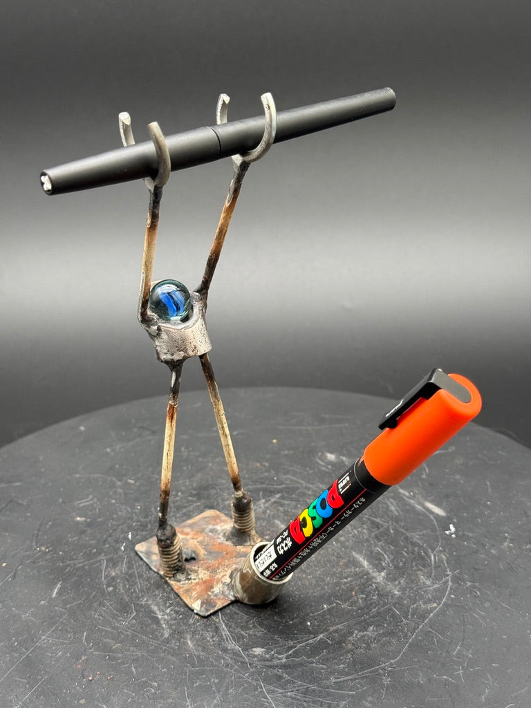 Helper Bot #49 reclaimed metal original art object holder and desk accessory by Bobby Anderson, RVA246, art gift