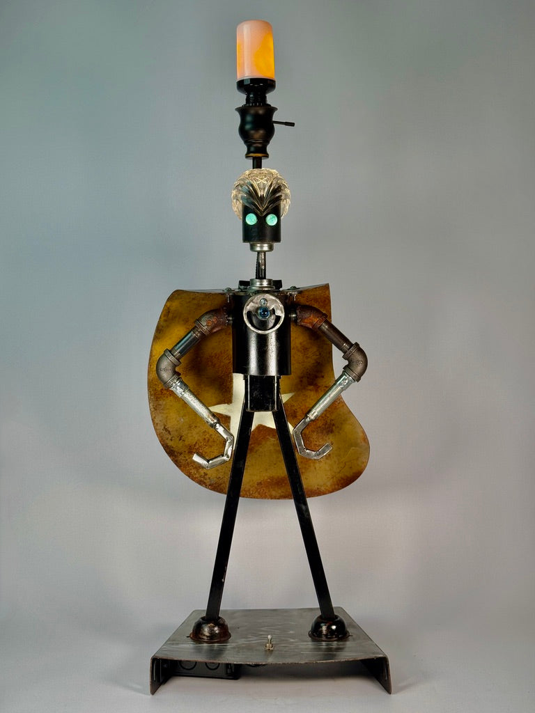 Superion superhero robot lamp and reclaimed metal sculptural lighting by Bobby Anderson, RVA246