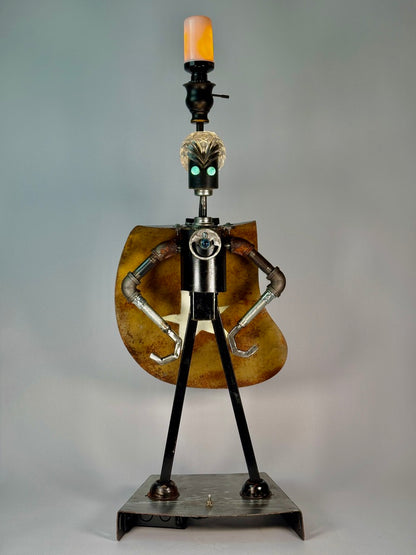 Superion superhero robot lamp and reclaimed metal sculptural lighting by Bobby Anderson, RVA246