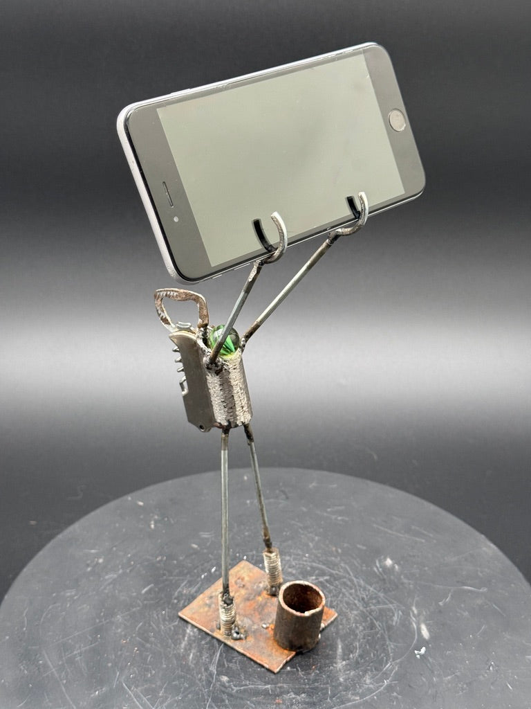 Helper Bot #169 reclaimed metal original art object holder and desk companion by Bobby Anderson, RVA246