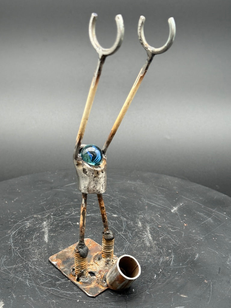 Helper Bot #54 Functional Art Sculpture, Reclaimed Metal Object Holder