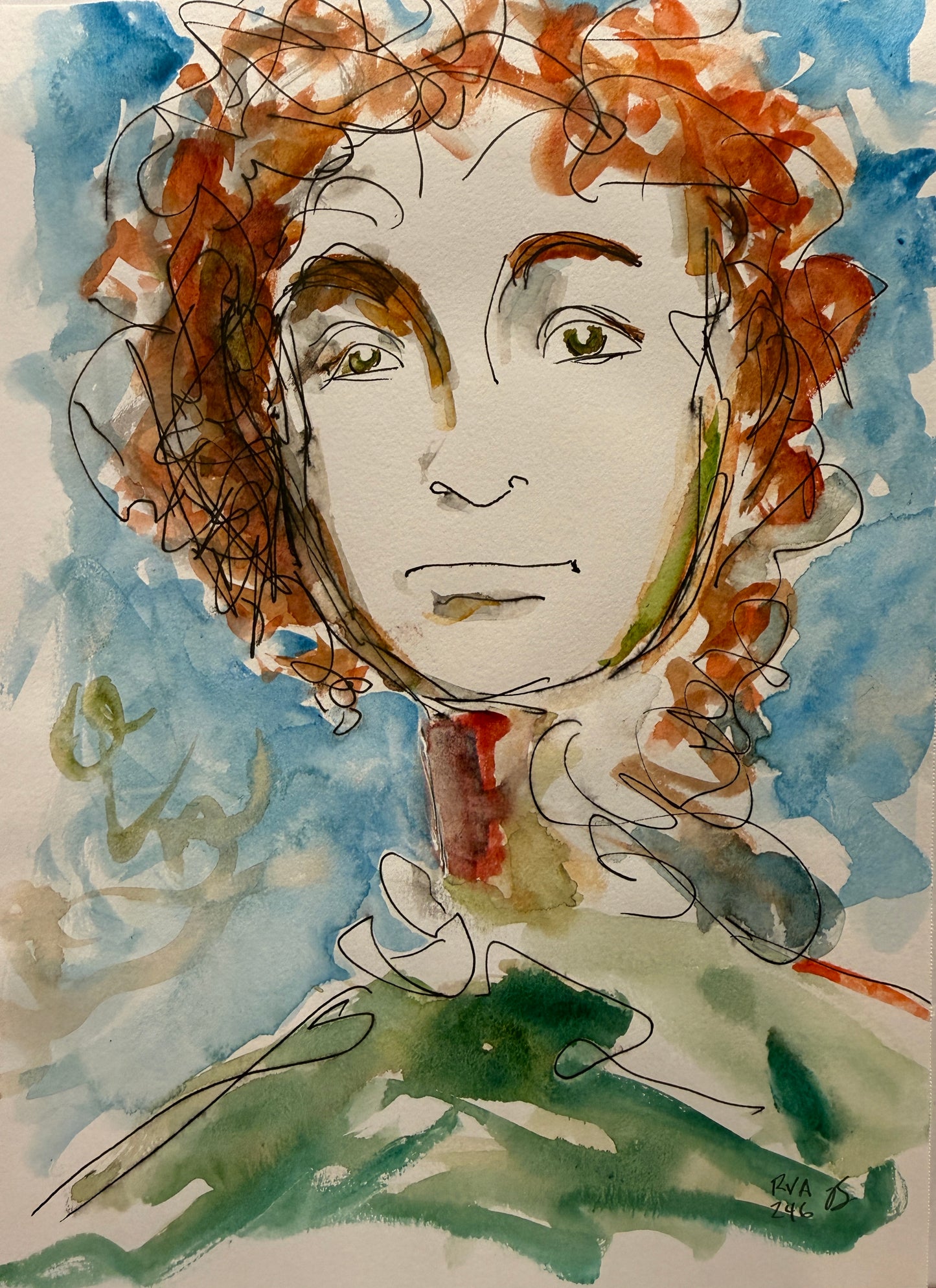 Dinner Guest 230804 original watercolor and ink artwork by Bobby Anderson, RVA246