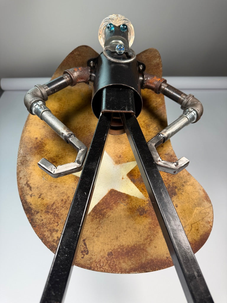 Superhero robot lamp and reclaimed metal sculptural lighting by Bobby Anderson, RVA246