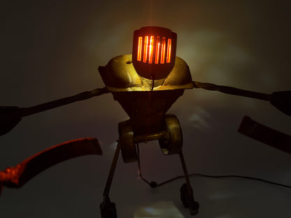 Hut Hut illuminated football robot lamp and reclaimed metal sculptural lighting by Bobby Anderson, RVA246, detail