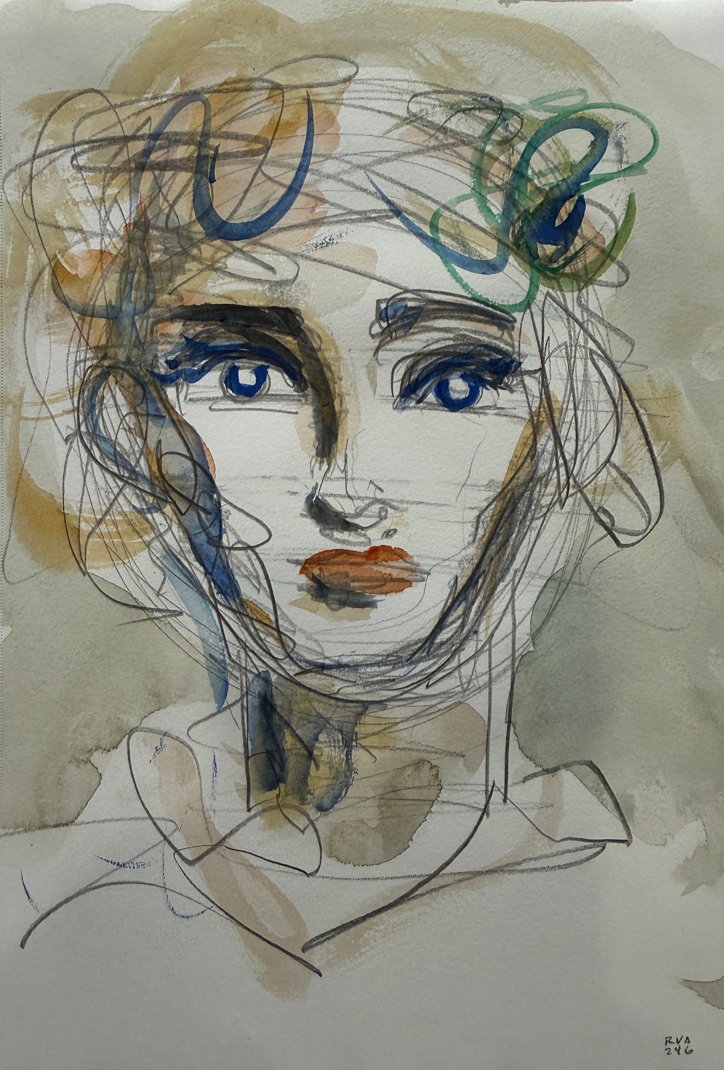 Dinner Guest 231007 original watercolor and ink artwork by Bobby Anderson, RVA246