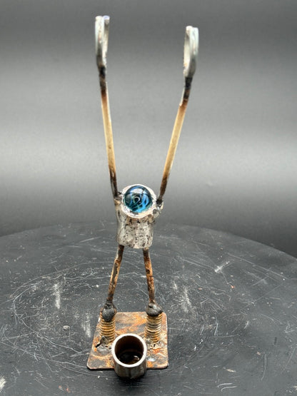 Helper Bot #54 Functional Art Sculpture, Reclaimed Metal Object Holder