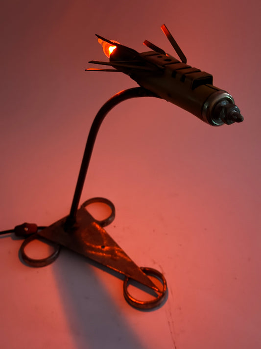 Starship original found metal rocket ship lamp by Bobby Anderson RVA246 with glowing flame bulb thruster