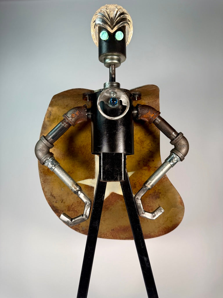 Superion superhero robot lamp and reclaimed metal sculptural lighting by Bobby Anderson, RVA246