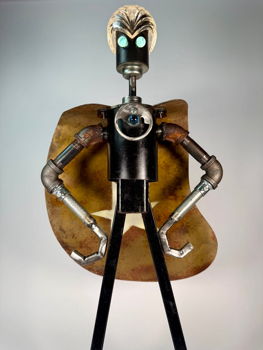 Superion superhero robot lamp and reclaimed metal sculptural lighting by Bobby Anderson, RVA246