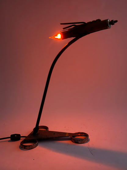 Starship original found metal rocket ship lamp by Bobby Anderson RVA246 with glowing flame bulb thruster