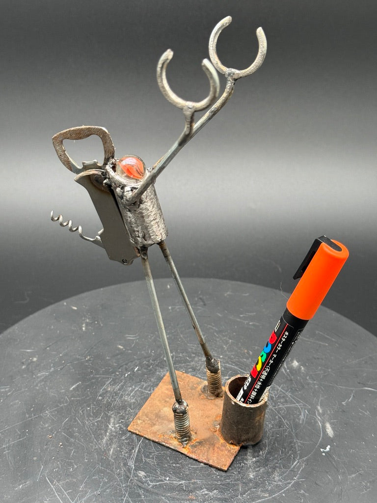 Helper Bot #XX reclaimed metal original art object holder and desk companion by Bobby Anderson, RVA246, art gift idea